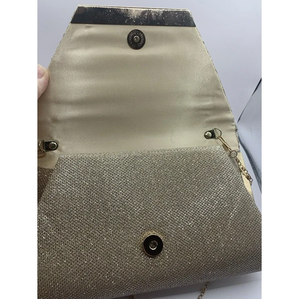 GOLD  Womens Glitter Evening Clutch Bag Wedding Purses Cocktail Party Prom